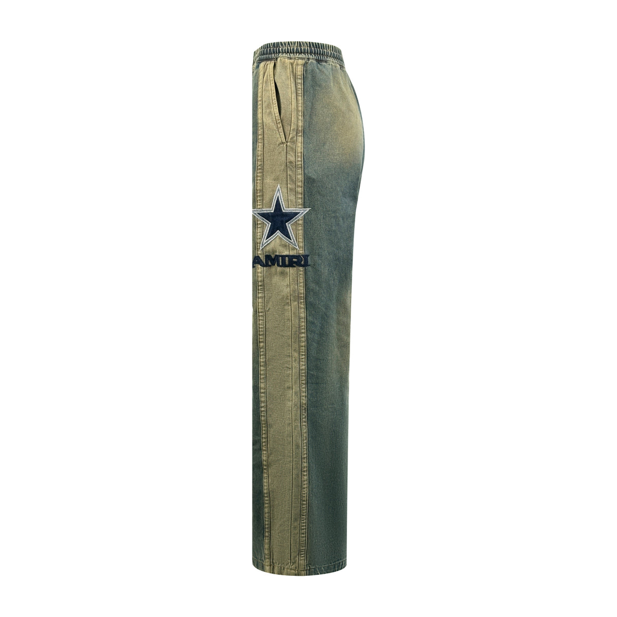 AMIRI Star‑Patch Elastic Waist Wide‑Leg Denim Pants