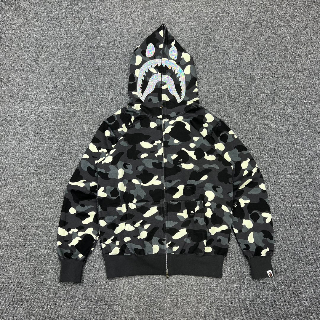 BAPE City Camo Glow + Holographic Shark Full-Zip Hoodie - Gray / Black