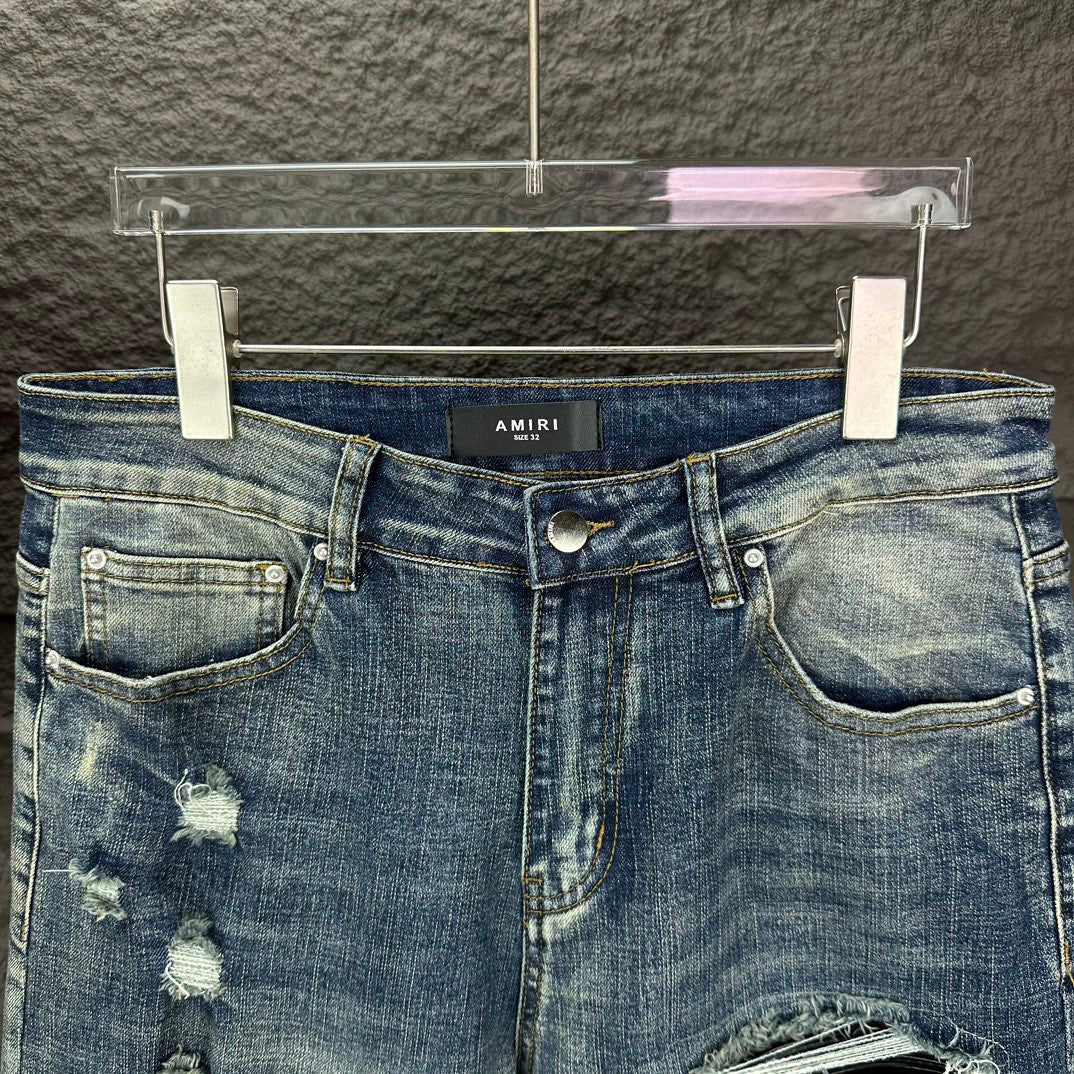 AMIRI Ripped Ribbed Patch Slim‑Fit Denim Jeans