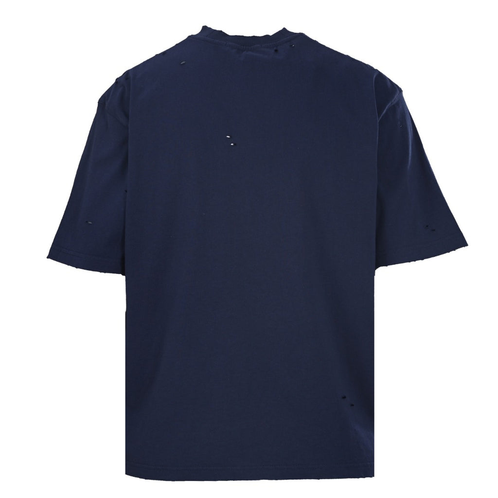 Acne Studios Distressed‑Rip Circular‑Logo Oversized Crew‑Neck T‑Shirt