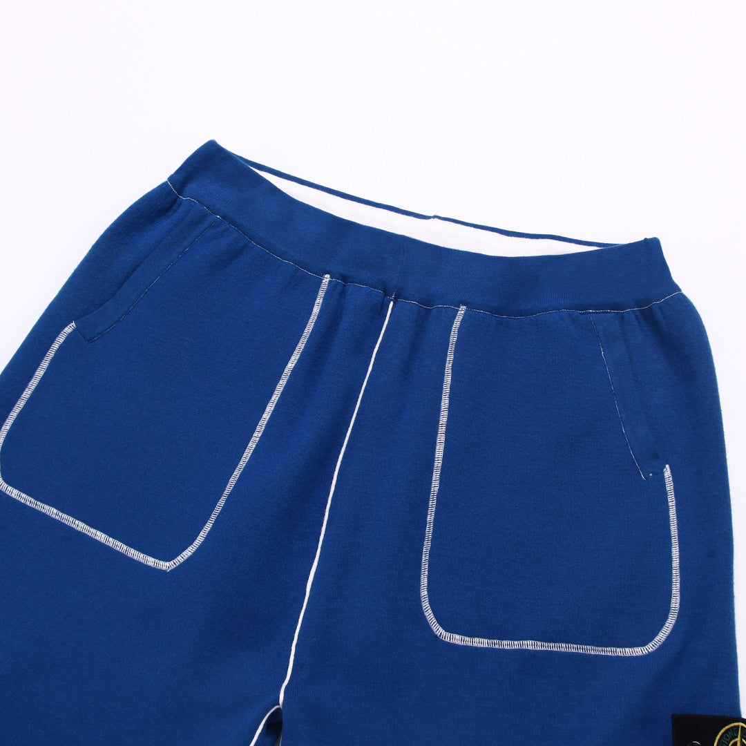 Stone Island Technical Fabric Shorts with Bilateral Front Patch Pockets Contrast Topstitching and Compass Badge