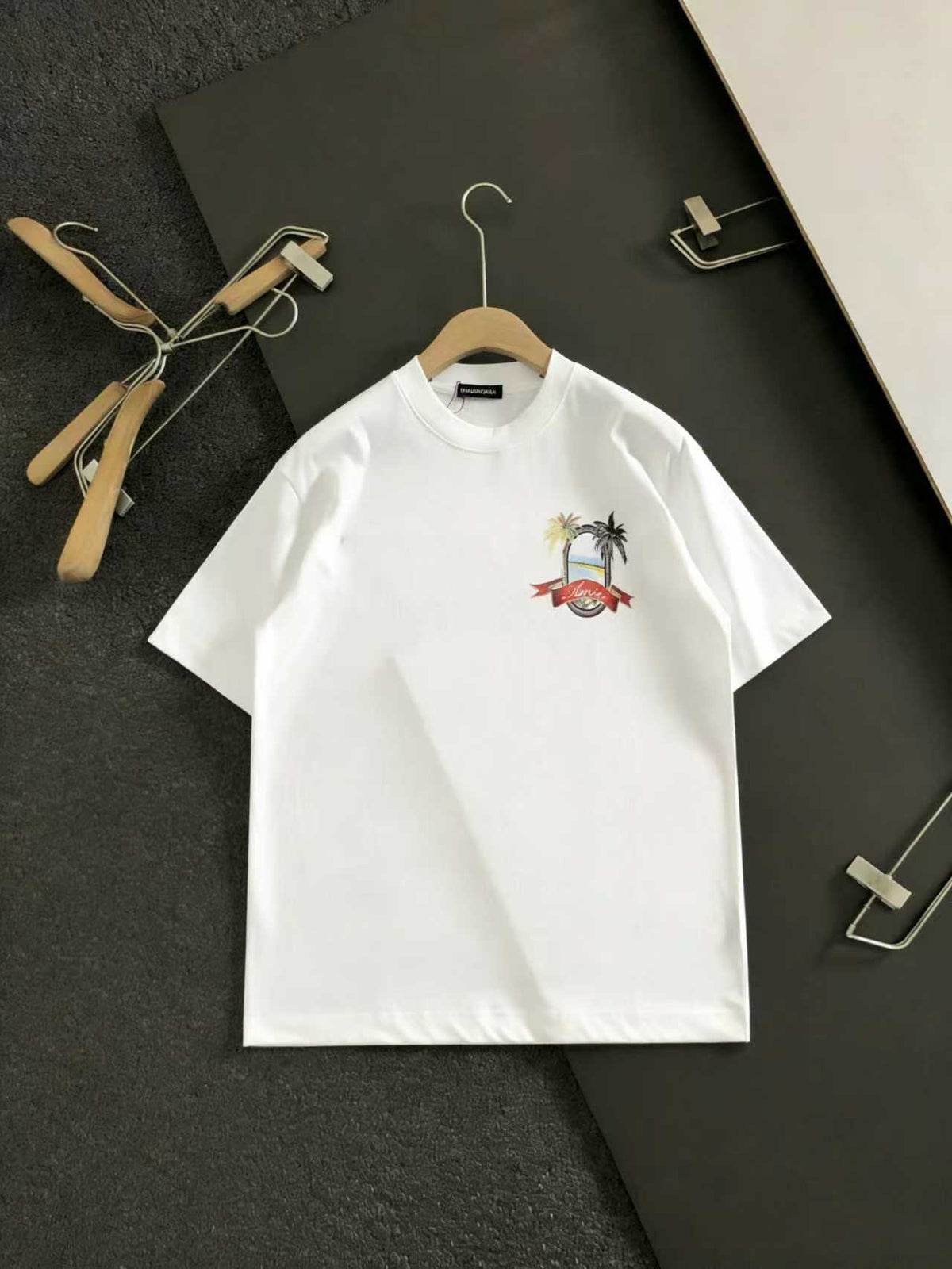 Amiri Tropical Beach Badge Graphic Crew‑Neck Short‑Sleeve T‑Shirt