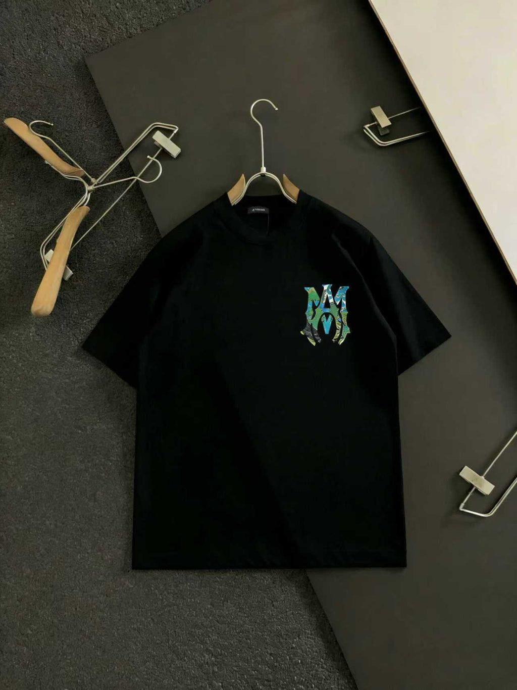 Amiri Camo Monogram Chest Graphic Crew‑Neck Short‑Sleeve T‑Shirt
