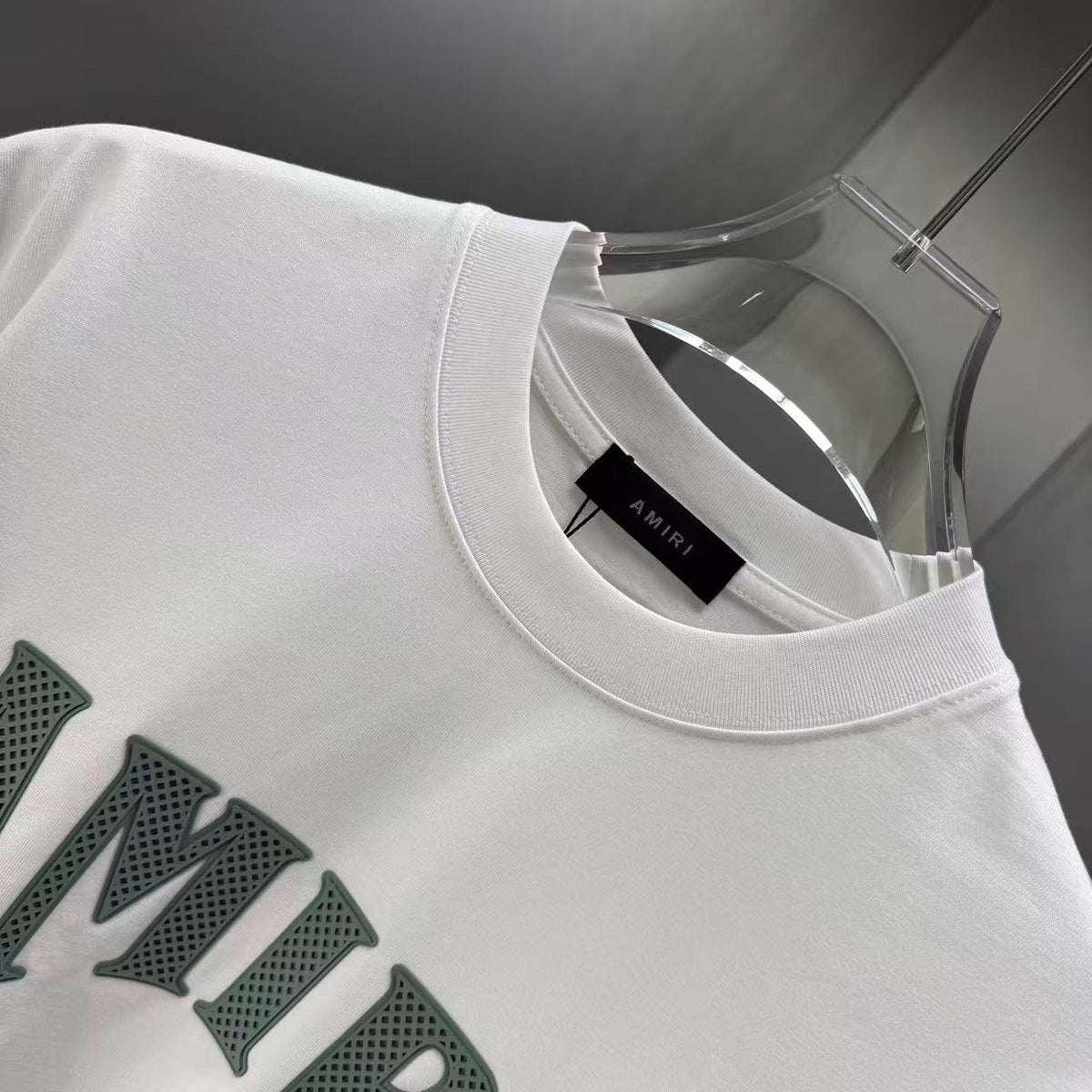 AMIRI Perforated Collegiate Logo Crew‑Neck Short‑Sleeve T‑Shirt