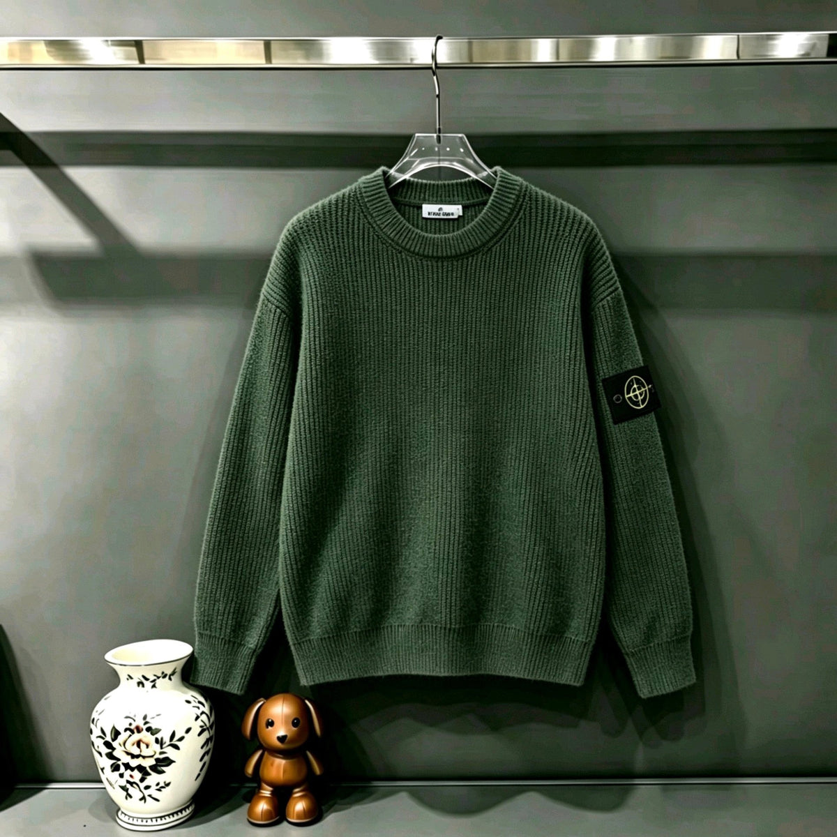 Stone Island Compass Badge Chunky Ribbed Crew Neck Knit Sweater - 5 Colors