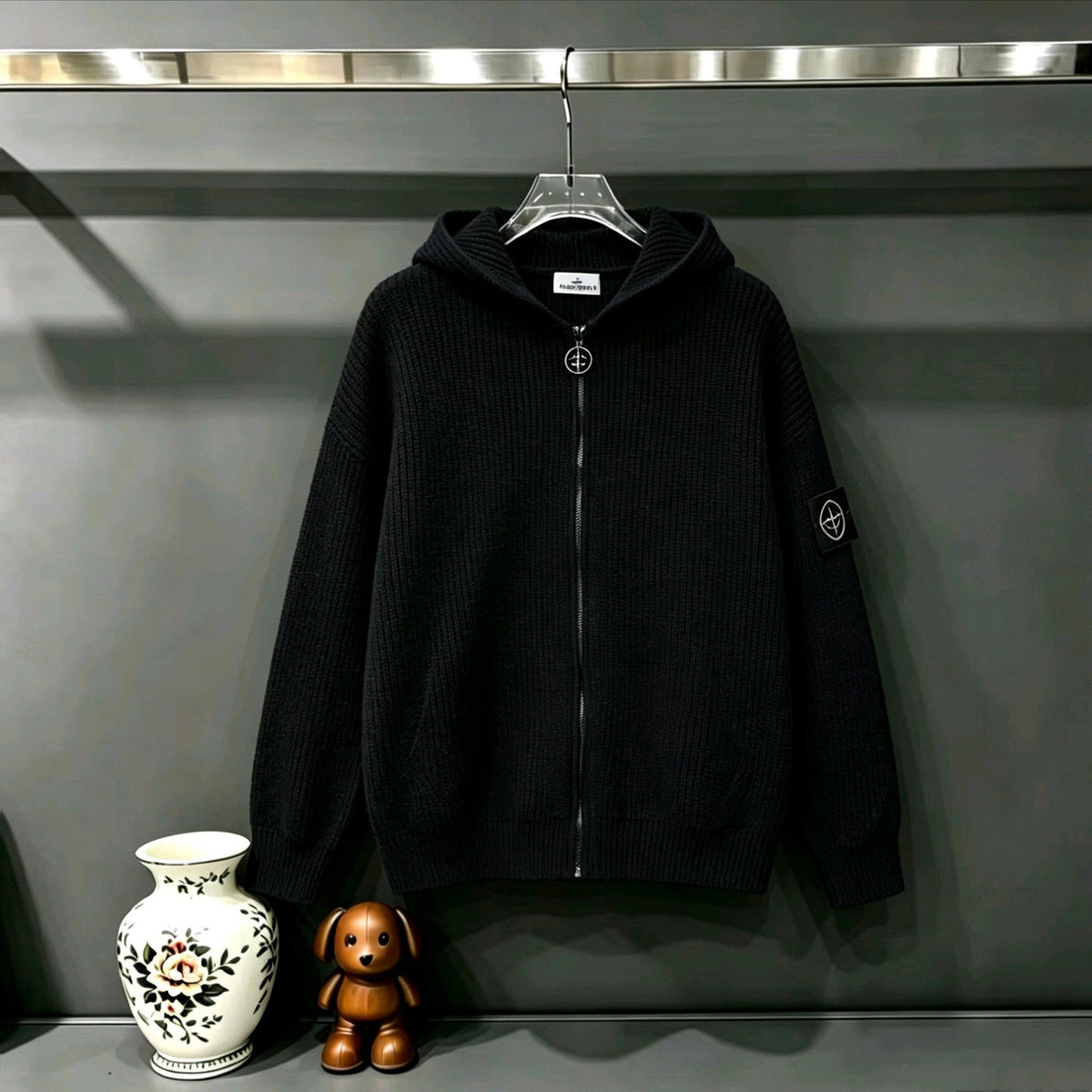 Stone Island Full-Zip Knit Hoodie Chunky Rib - Pink / Gray / Blue / Black / White