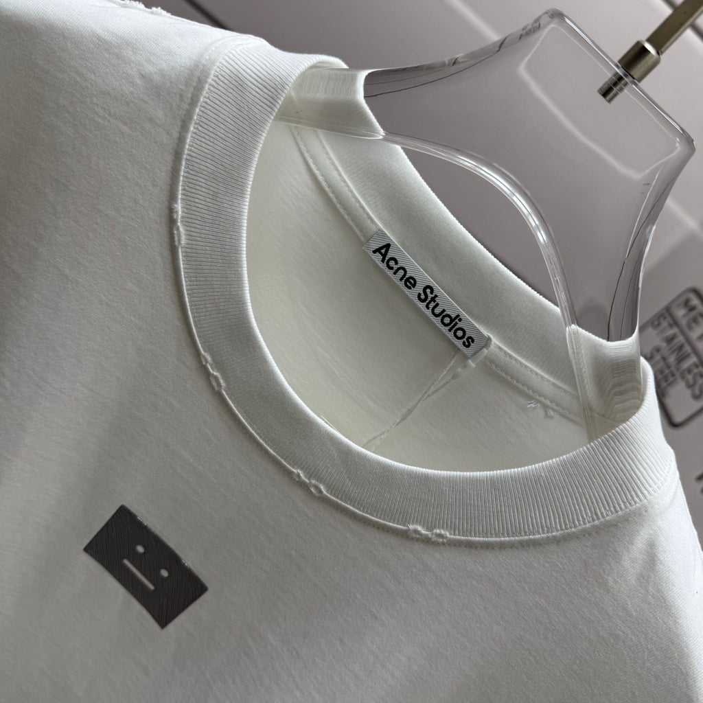 Acne Studios Square Patch‑Detail Distressed‑Trim Crew‑Neck Short‑Sleeve T‑Shirt