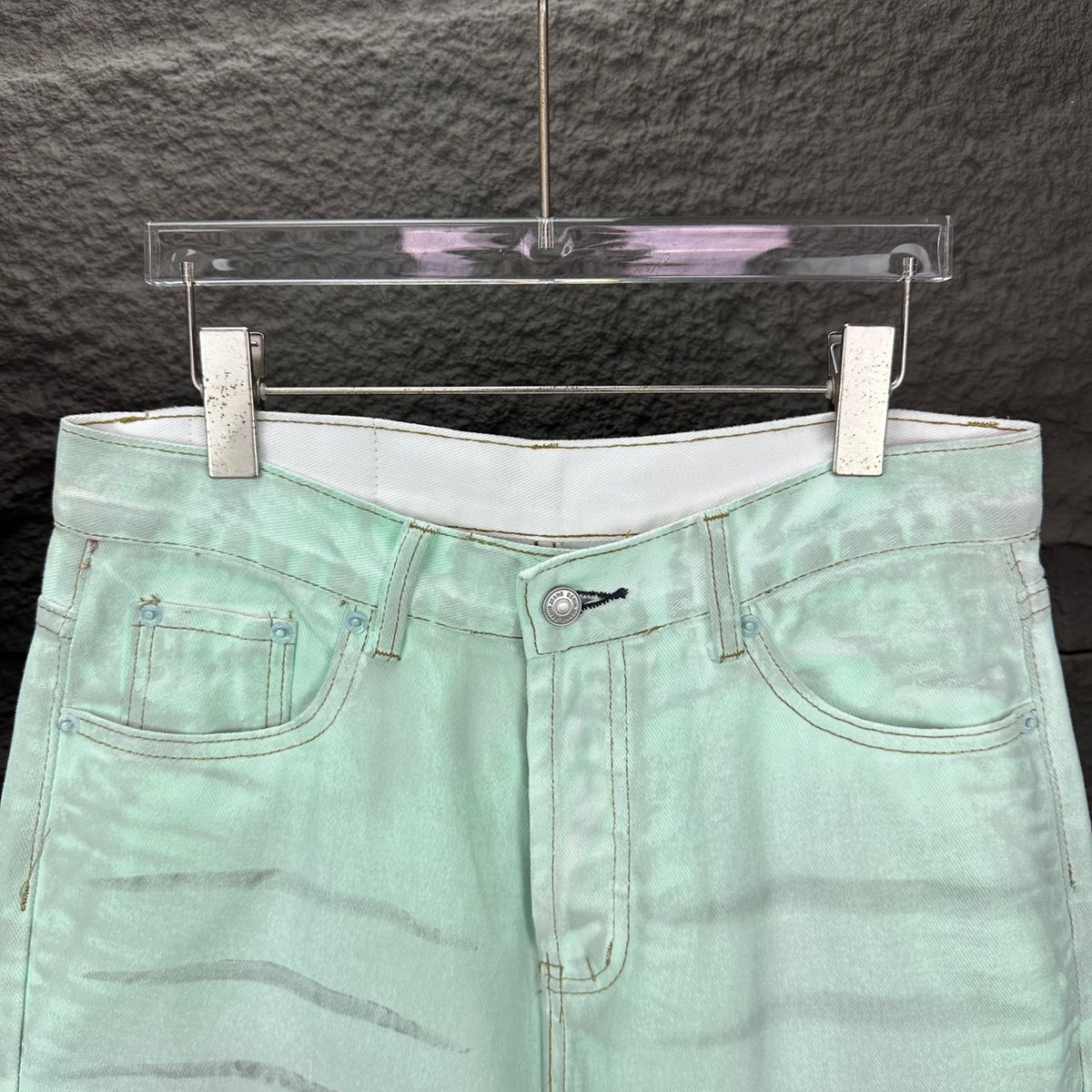 Acne Studios Mint Wash Paint‑Splatter Wide‑Leg Jeans