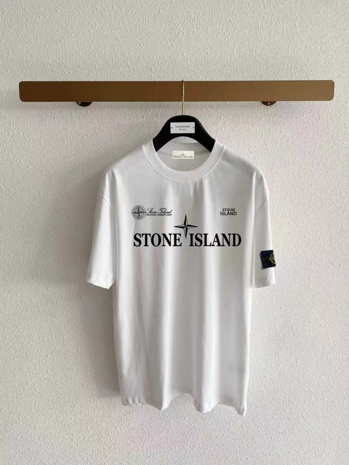 Stone Island Archivio Summer 2025 Four-Point Star Wordmark Print T-Shirt - Gray / White