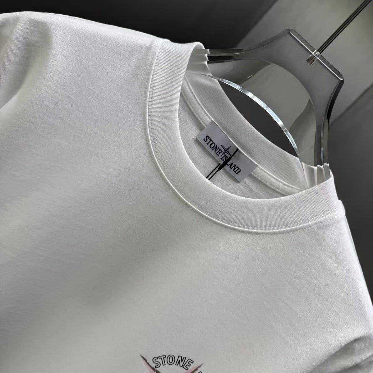 Stone Island Spring–Summer 2026 T-Shirt — Crystalline Prism-Effect Compass Star Print at Right Chest