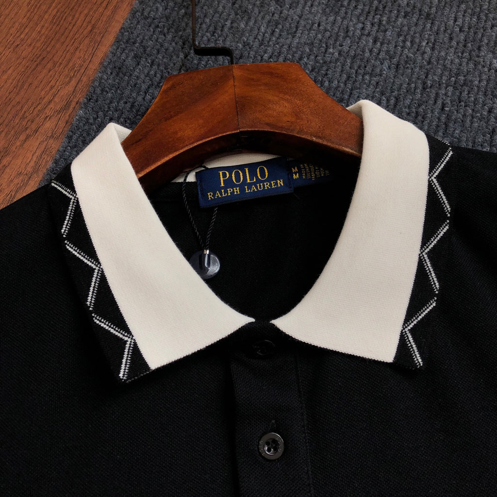 Men's Short‑Sleeve Polo Shirt, Contrast Collar & Trim With White Pony Embroidery