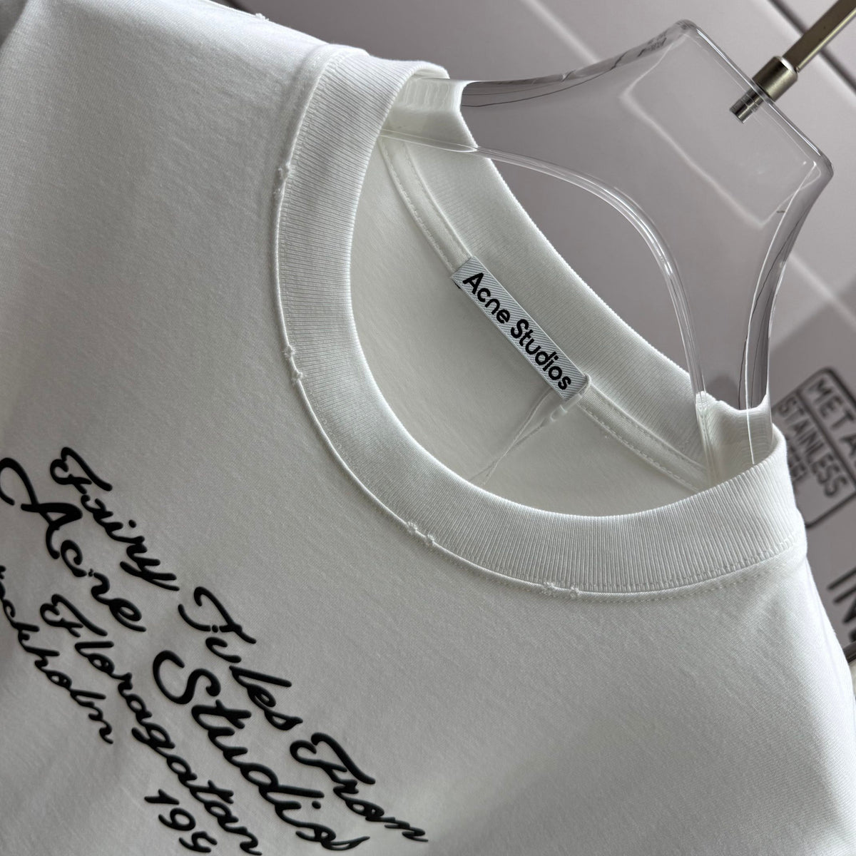 Acne Studios Fairy‑Tales Cursive‑Text Distressed‑Trim Crew‑Neck Short‑Sleeve T‑Shirt
