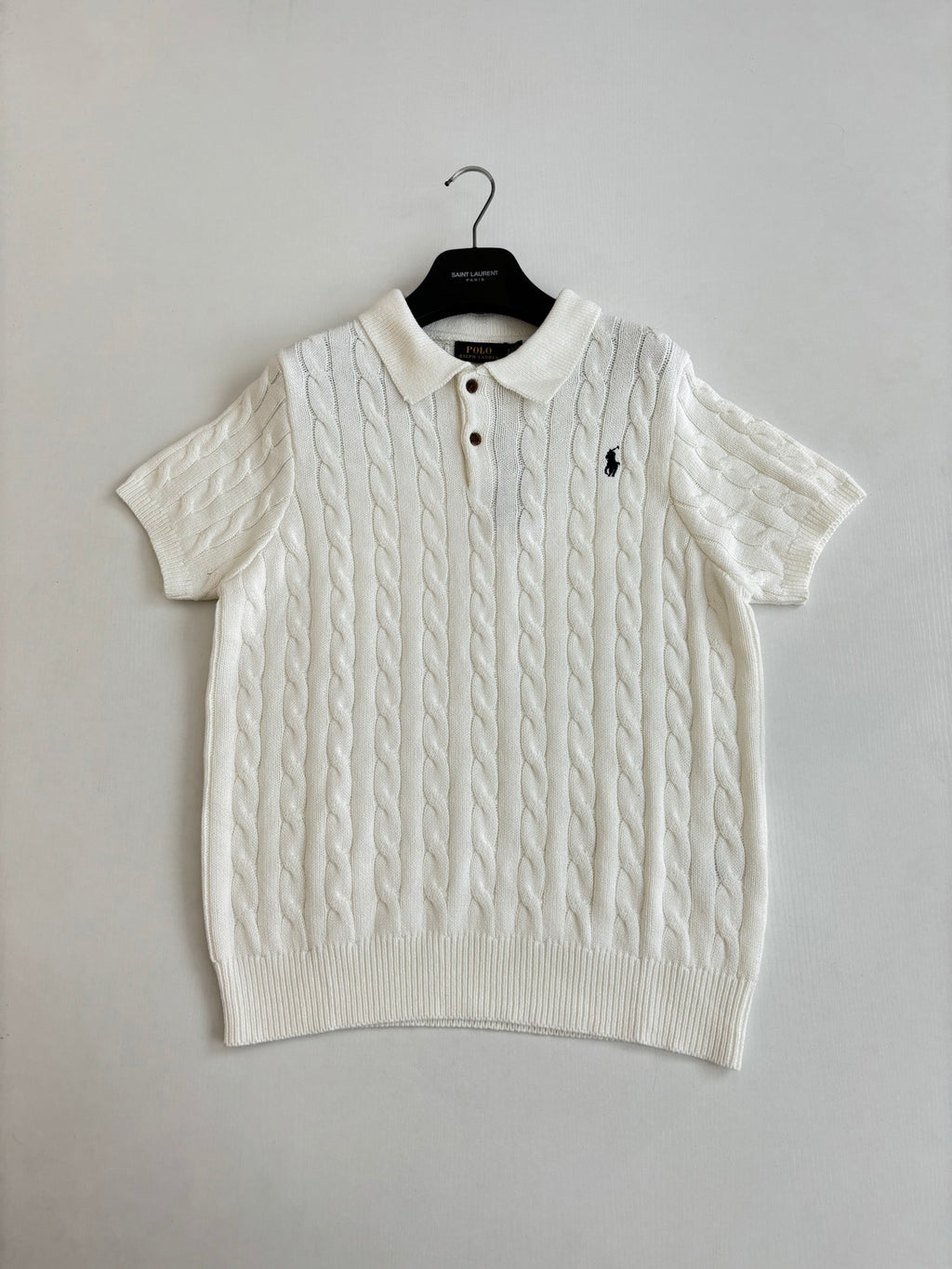 Ralph Lauren Men's Cable‑Knit Short‑Sleeve Polo Shirt With Black Pony Logo