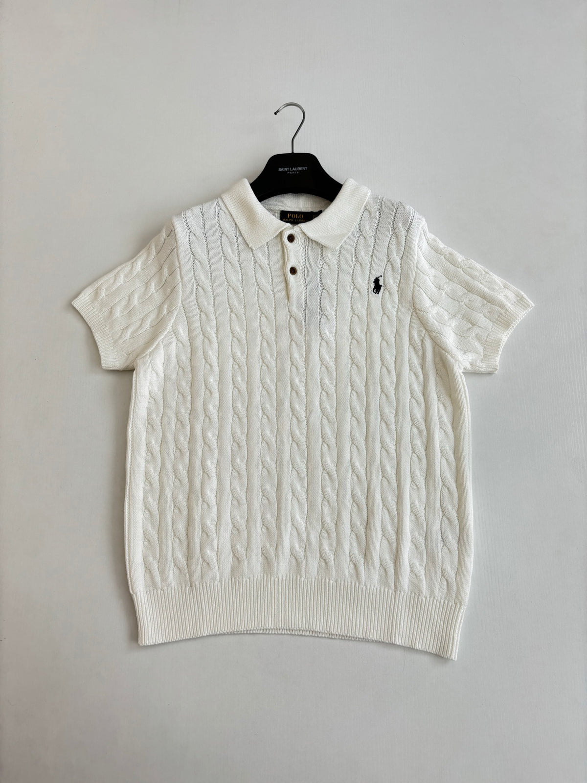 Ralph Lauren Men's Cable‑Knit Short‑Sleeve Polo Shirt With Black Pony Logo