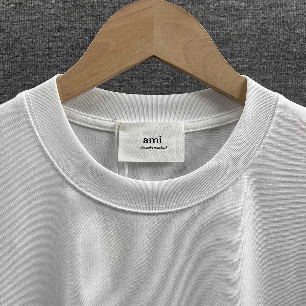AMI Paris Panda Embroidered Chest Crew Neck Short‑Sleeve T‑Shirt