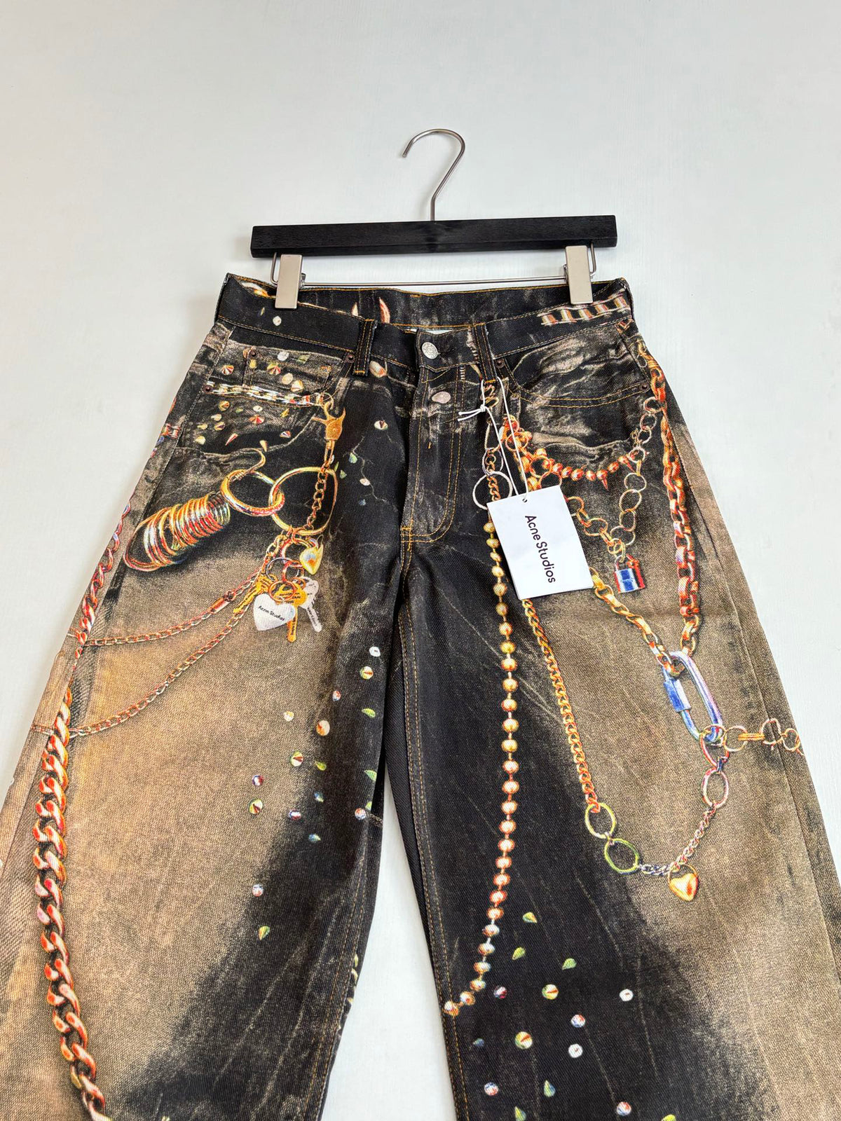 Acne Studios Chain‑Print Wide‑Leg Vintage‑Wash Denim Jeans