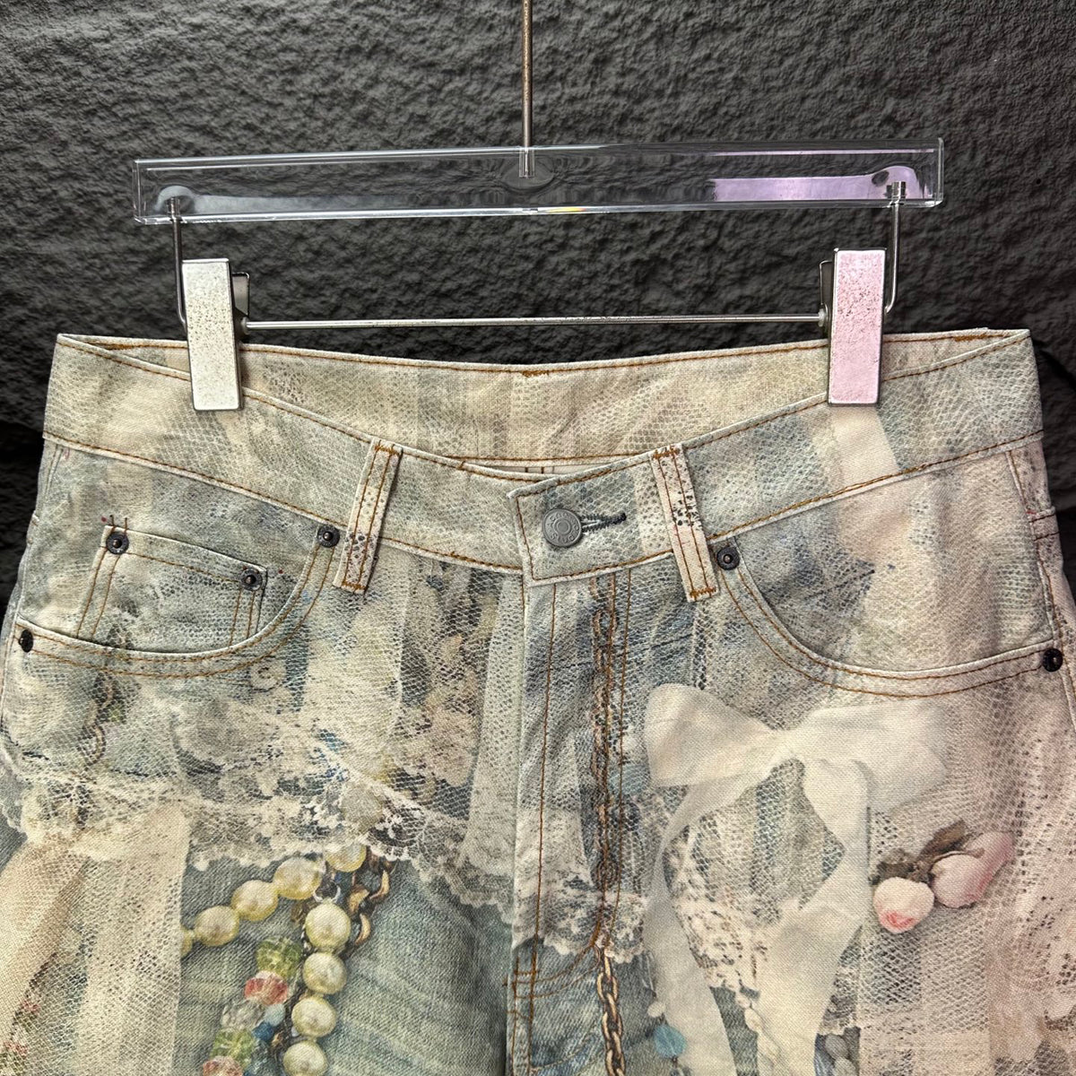 Acne Studios Vintage Pearl‑Lace Print Wide‑Leg Jeans