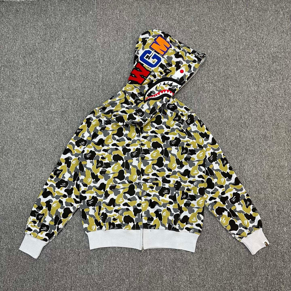 BAPE FW24 Yellow-Green ABC Camo Shark Full-Zip Hoodie - Ginza Limited
