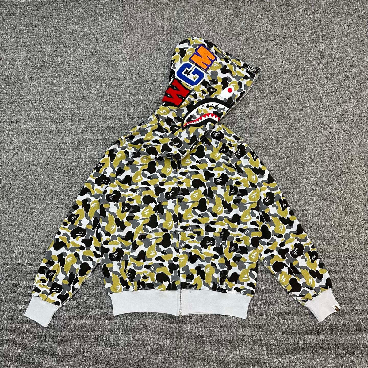 BAPE FW24 Yellow-Green ABC Camo Shark Full-Zip Hoodie - Ginza Limited