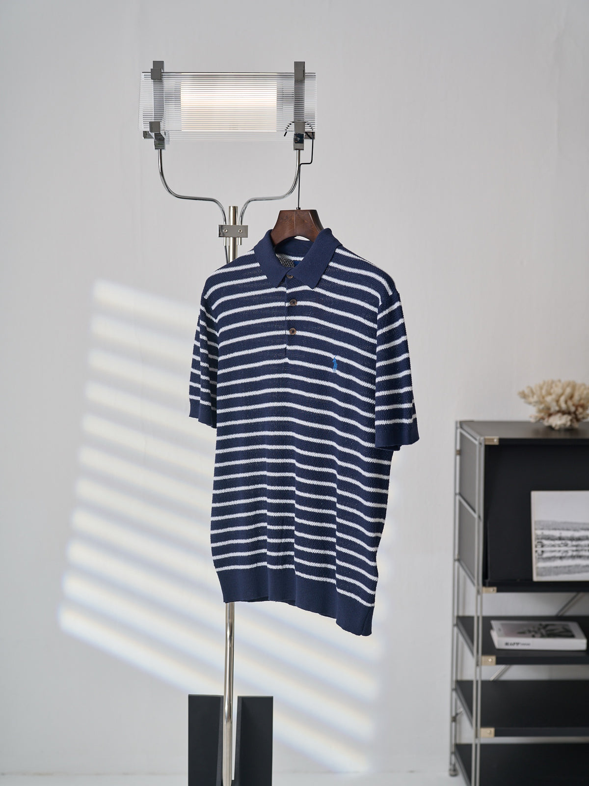 Polo Ralph Lauren Men's Striped Knit Short‑Sleeve Polo Shirt, Blue Pony Embroidery