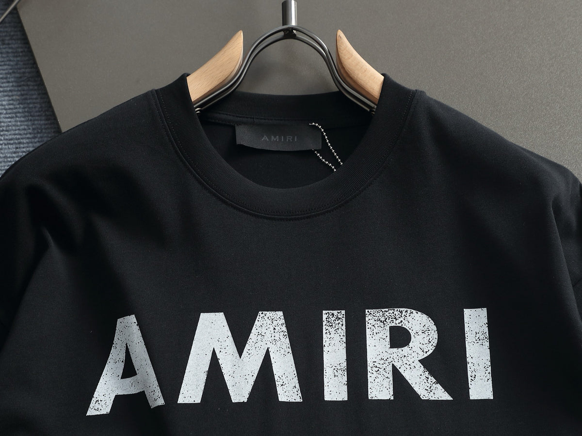 AMIRI Distressed Bold Logo Crew Neck Short‑Sleeve T‑Shirt