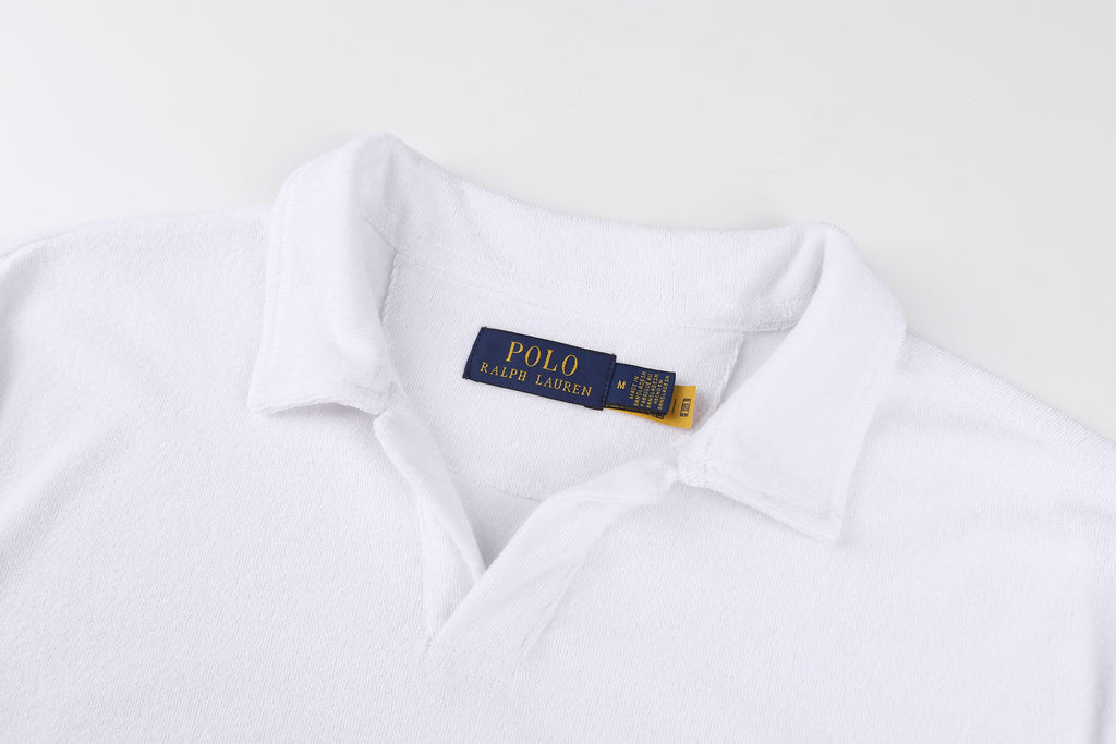 Polo Ralph Lauren Men's Terry‑Cloth Johnny Collar Pocket Short‑Sleeve Polo Shirt, Navy Pony Embroidery