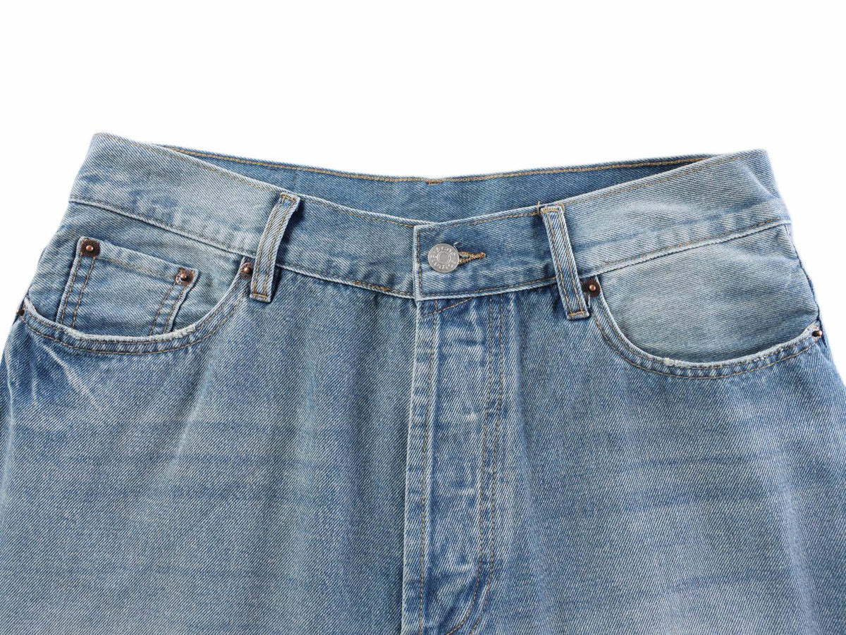 Acne Studios Heavy‑Ripped Distressed Washed Denim Wide‑Leg Jort Shorts