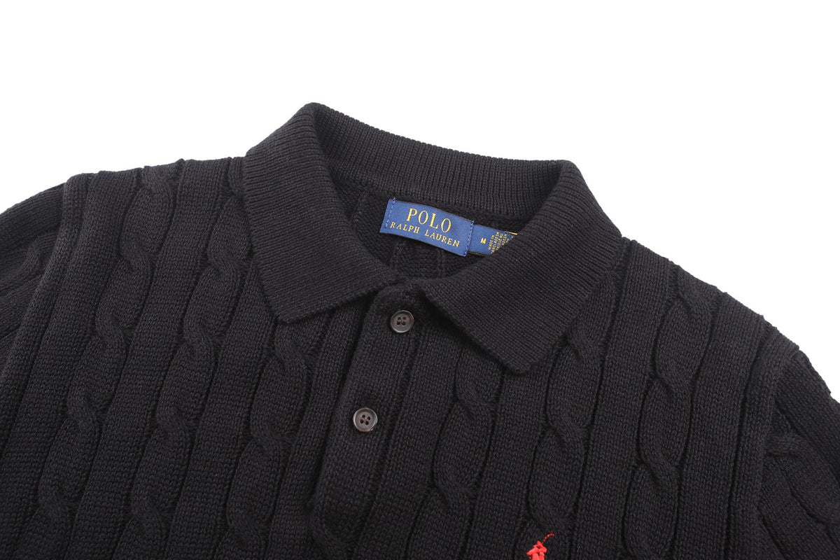 Polo Ralph Lauren Men’s Cable‑Knit Short‑Sleeve Polo Sweater, Small Red Pony Embroidery