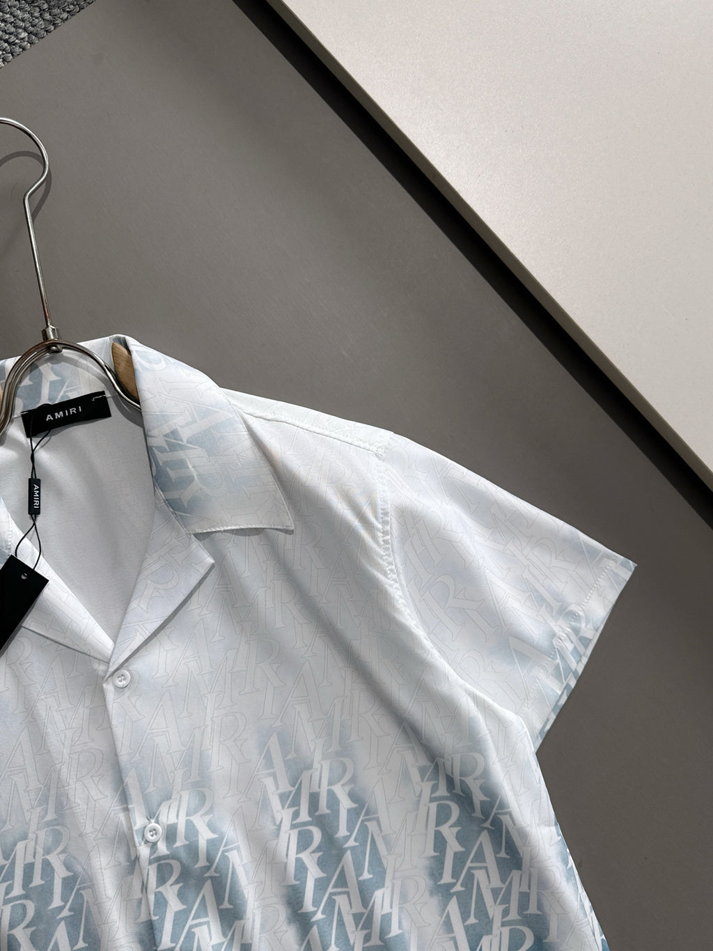 AMIRI Gradient All‑Over Logo Print Camp Collar Shirt and Shorts Set