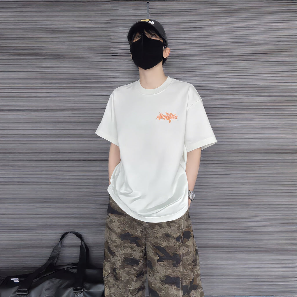 2026 Spring Summer Arc'teryx Washed Distressed T‑Shirt | Flocking Heat‑Press Chest Logo Unisex Tee