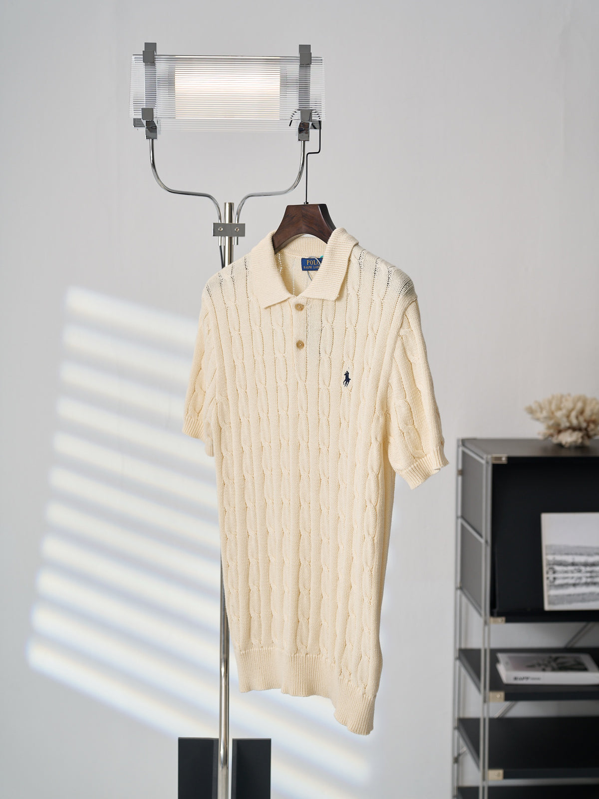 Ralph Lauren Men's Cable‑Knit Short‑Sleeve Polo Shirt, Navy Pony Embroidery