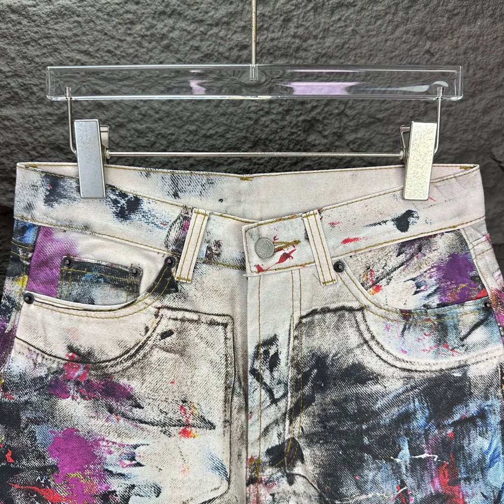 Acne Studios Abstract Paint‑Splatter Cargo Wide‑Leg Jeans