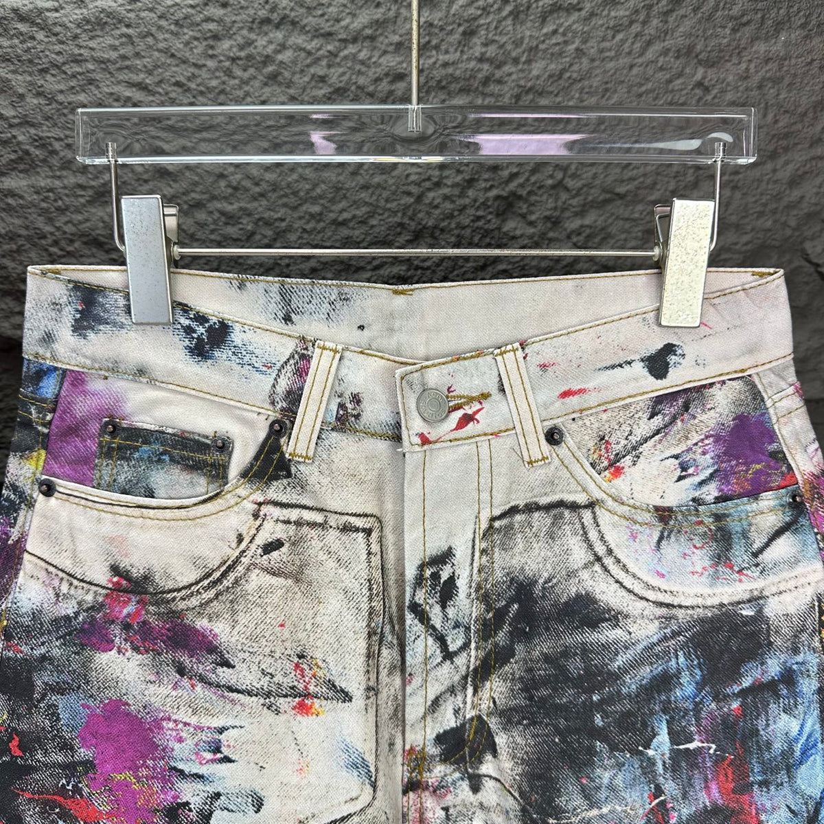 Acne Studios Abstract Paint‑Splatter Cargo Wide‑Leg Jeans