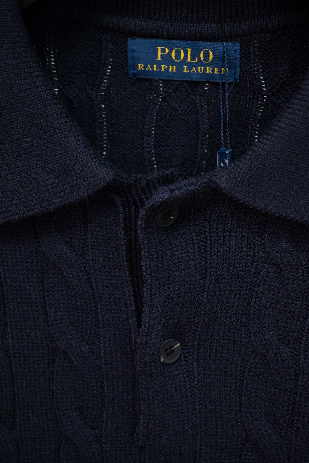 Men's Cable Knit Short‑Sleeve Collared Polo Top, Red Rider Chest Embroidery