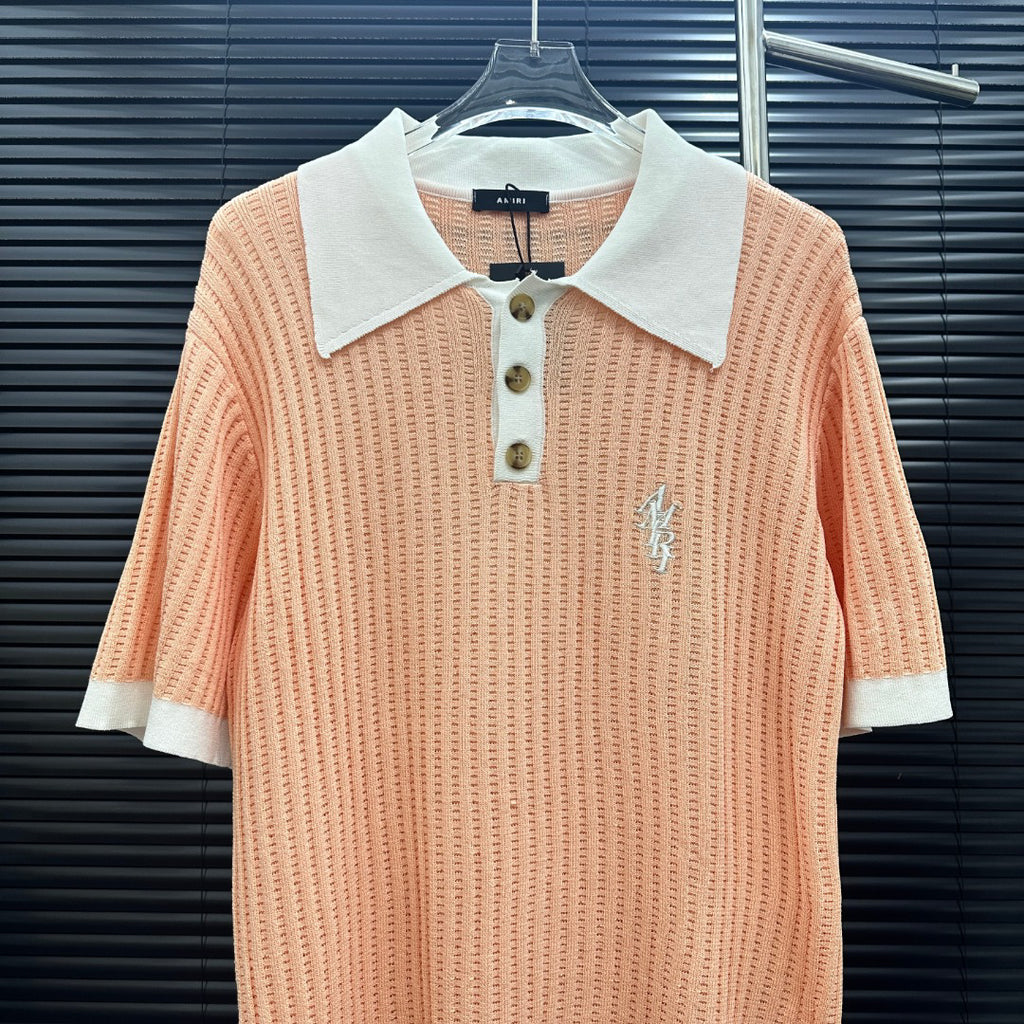 AMIRI Contrast‑Trim Ribbed Knit Short‑Sleeve Polo Shirt