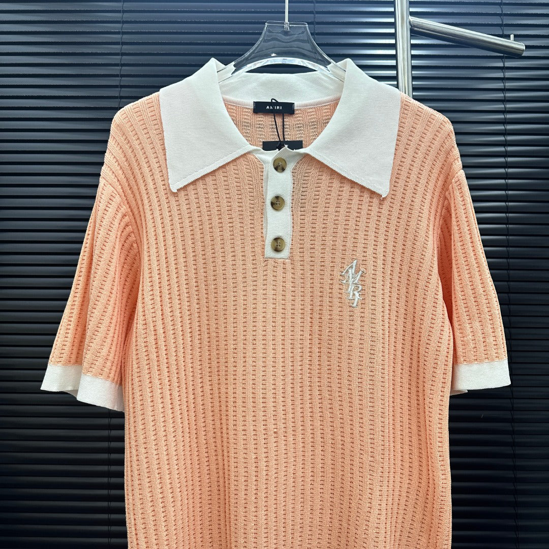 AMIRI Contrast‑Trim Ribbed Knit Short‑Sleeve Polo Shirt