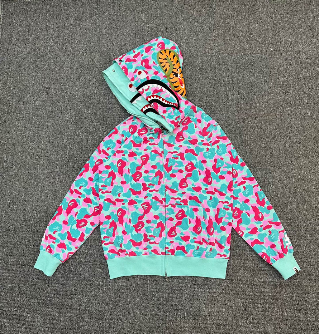 BAPE Miami 4th Anniversary WGM Shark Full-Zip Double Hood Hoodie — Miami ABC Camo