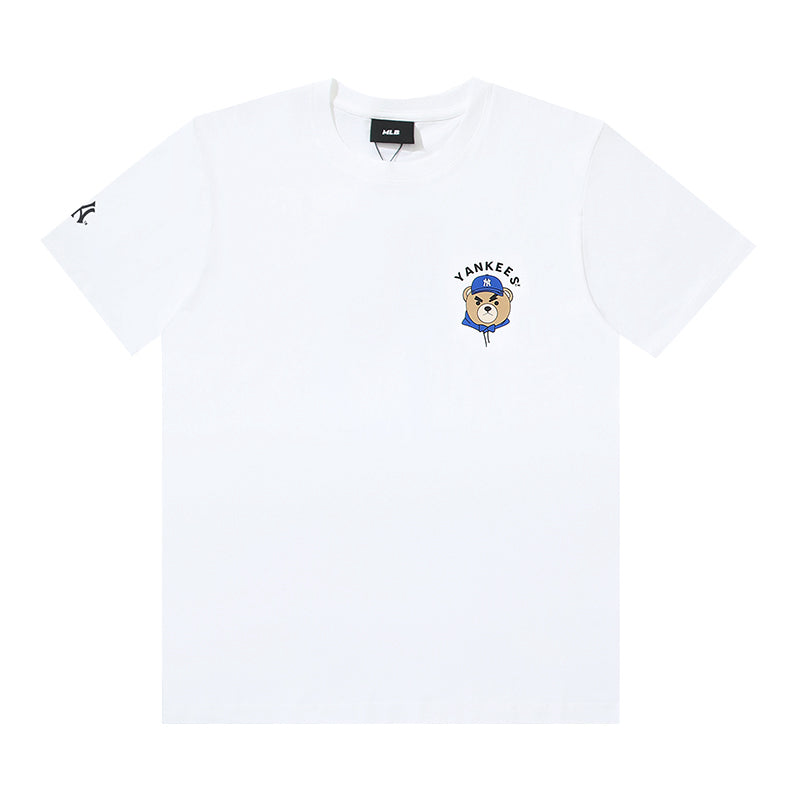 MLB Cartoon Bear Character Graphic Cotton Crew‑Neck Short‑Sleeve T‑Shirt