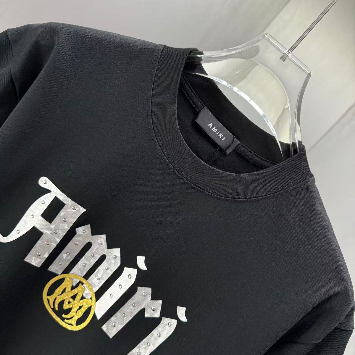 AMIRI Gothic Script With Emblem Crew‑Neck Short‑Sleeve T‑Shirt