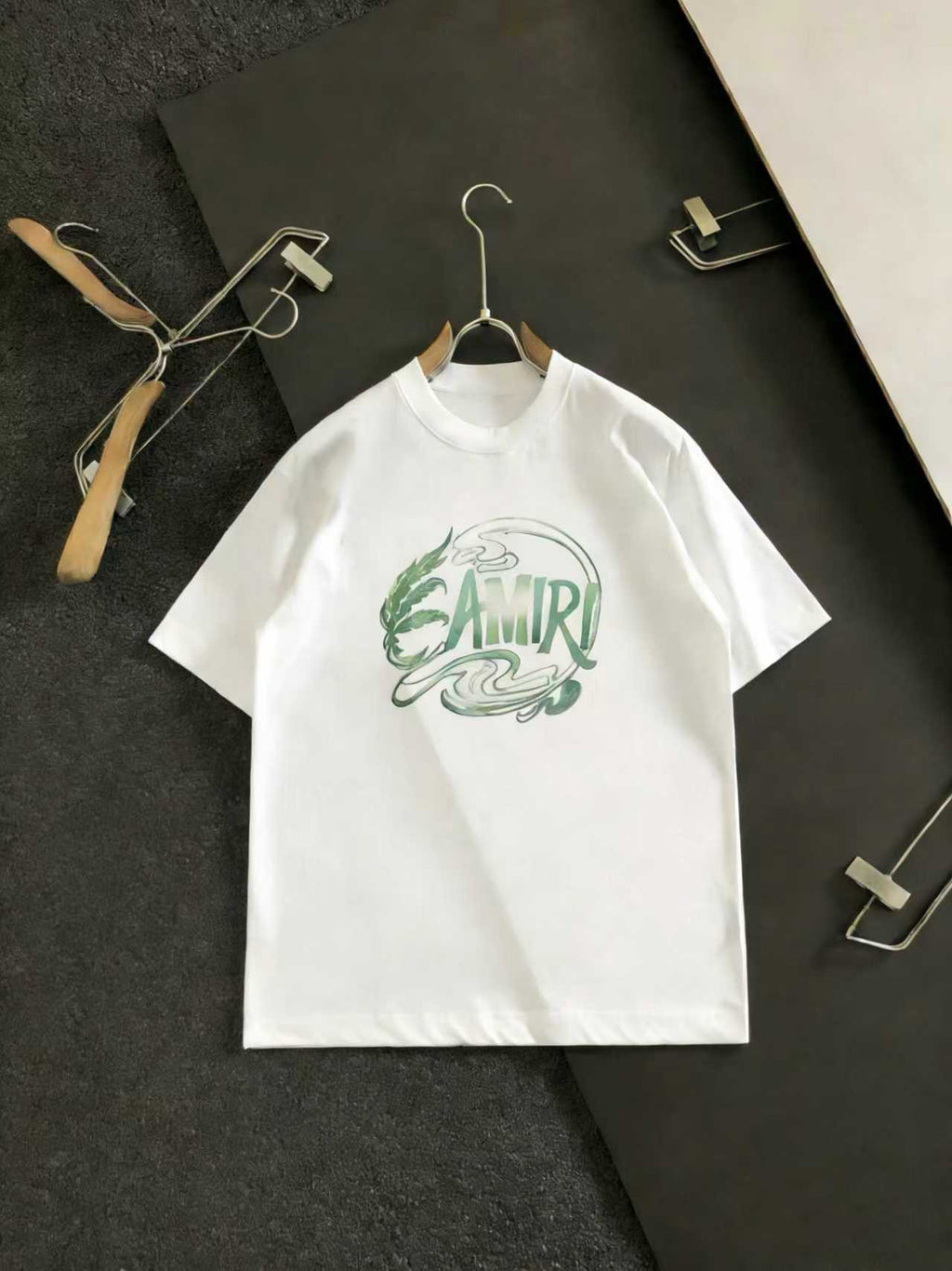 Amiri Green Swirl Graphic Crew‑Neck Short‑Sleeve T‑Shirt