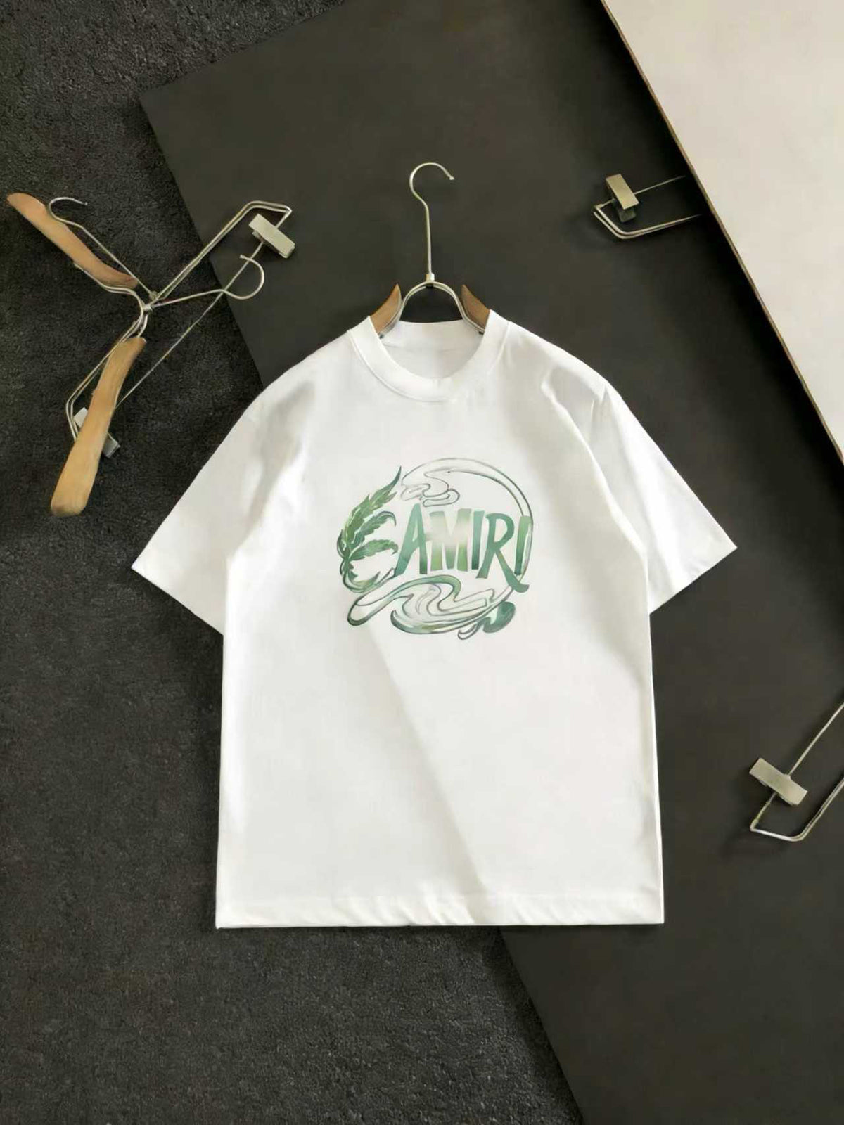 Amiri Green Swirl Graphic Crew‑Neck Short‑Sleeve T‑Shirt
