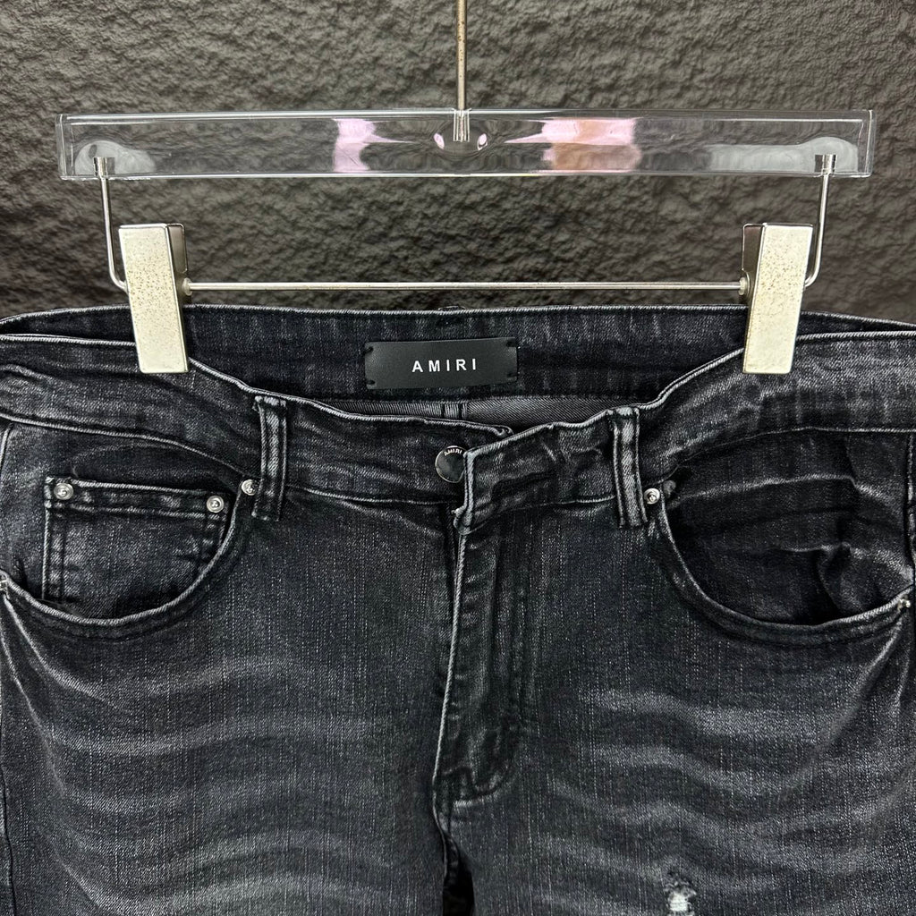 AMIRI White Ribbed Patch Distressed Slim‑Fit Denim Jeans