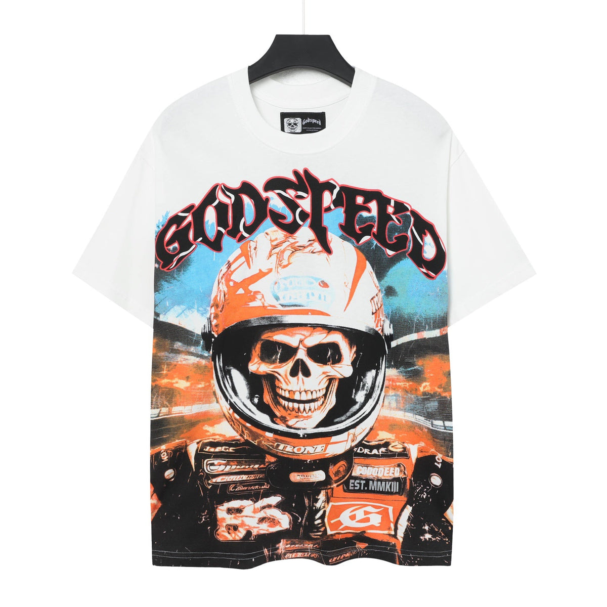 Godspeed Skull Racer Vintage Short‑Sleeve Tee (White)