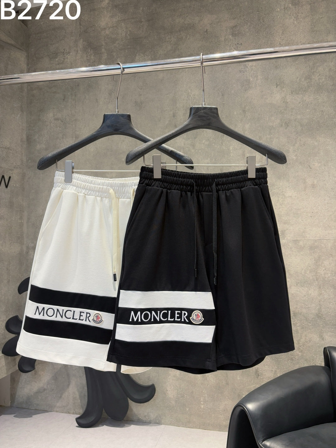 Moncler Logo Stripe Drawstring Shorts Black