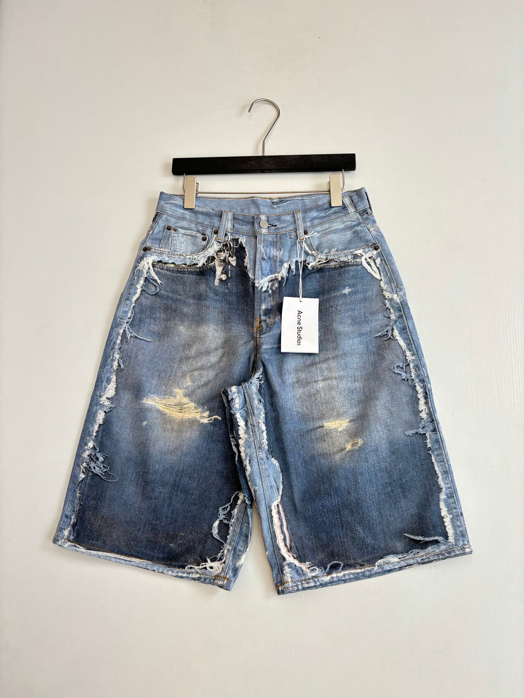 Acne Studios Heavily Distressed Denim Jort Shorts