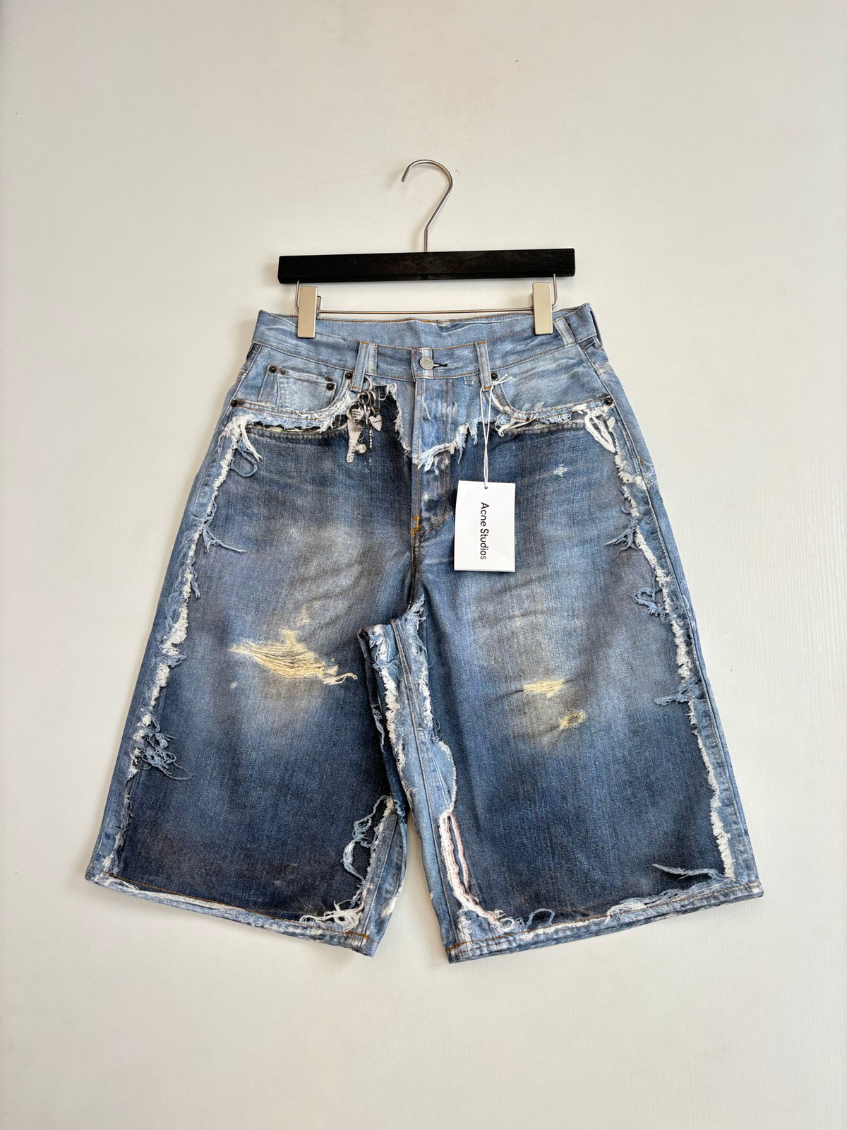 Acne Studios Heavily Distressed Denim Jort Shorts
