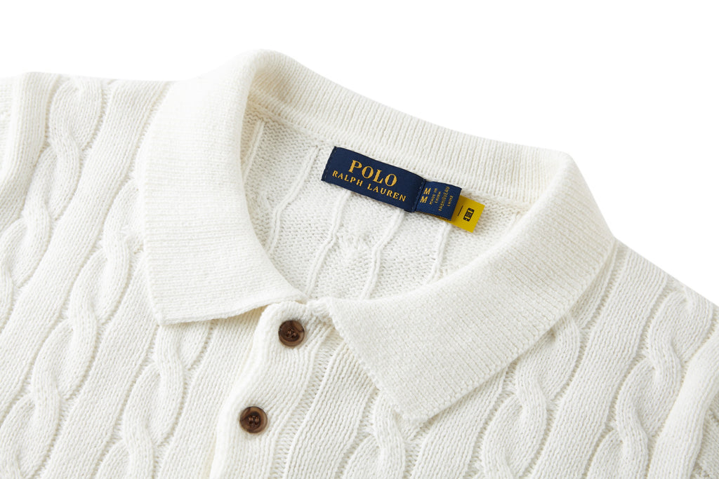 Polo Ralph Lauren Men’s Cable‑Knit Short‑Sleeve Polo Shirt With Navy Pony Embroidery