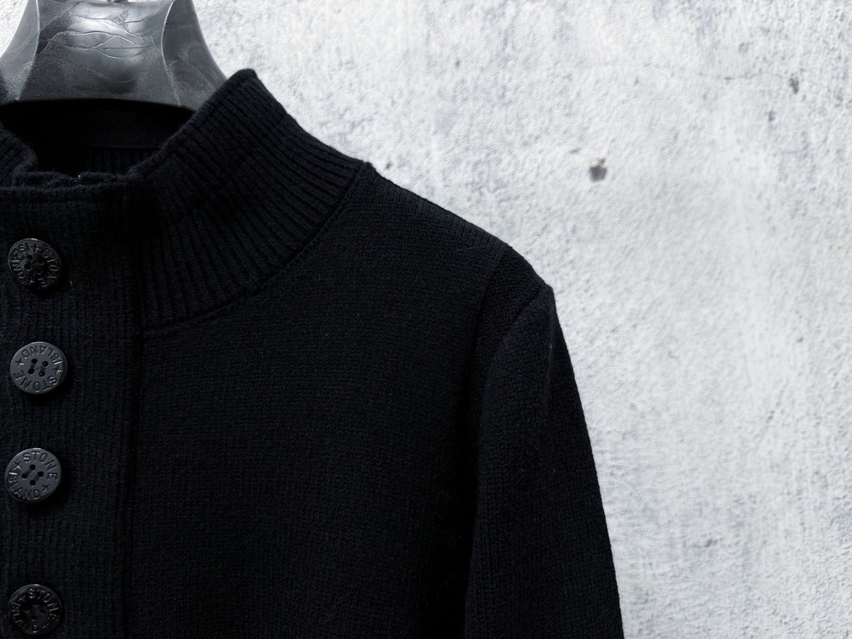 Stone Island Wool Knit Half-Button Mock Neck Sweater with Compass Badge on Sleeve