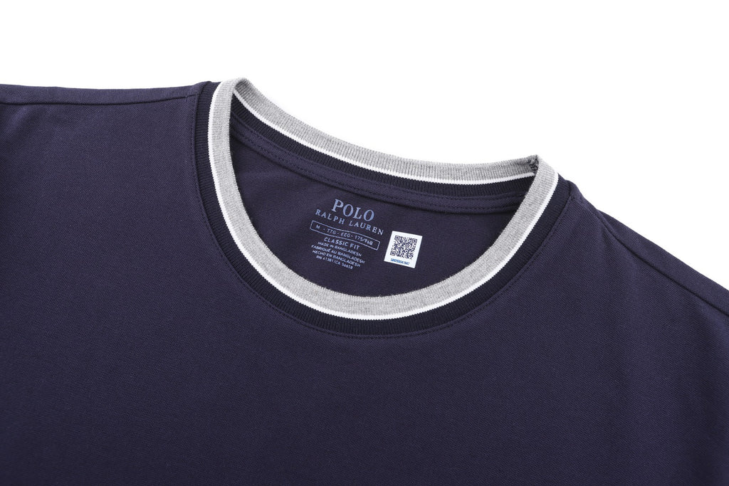 Men's Ringer‑Trim Crew‑Neck Short‑Sleeve T‑Shirt, Small Pony Embroidery