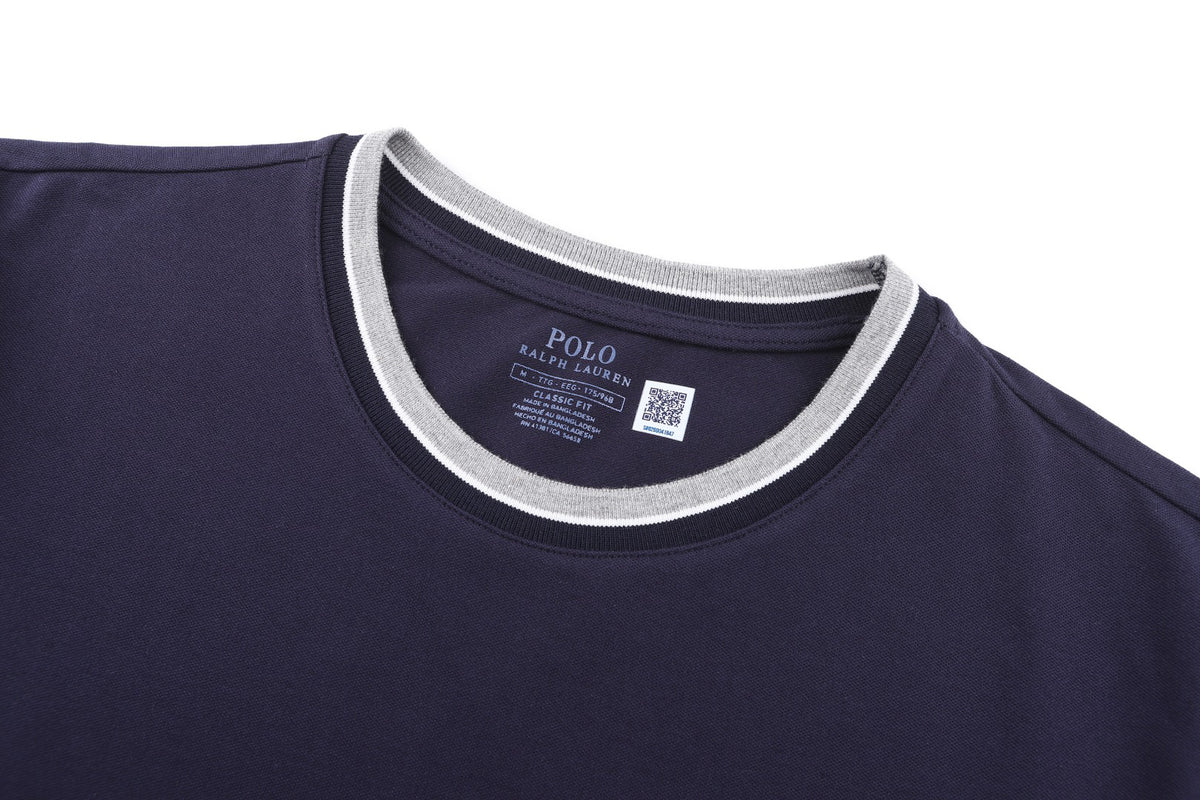 Men's Ringer‑Trim Crew‑Neck Short‑Sleeve T‑Shirt, Small Pony Embroidery